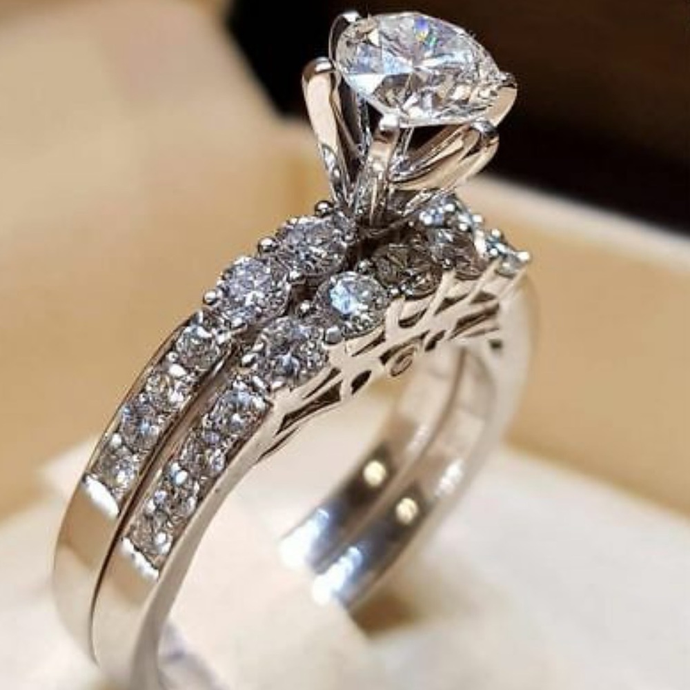 New Elegant 925 Silver Set Rings Size 5-10